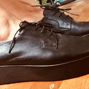 Black leather platform oxford
